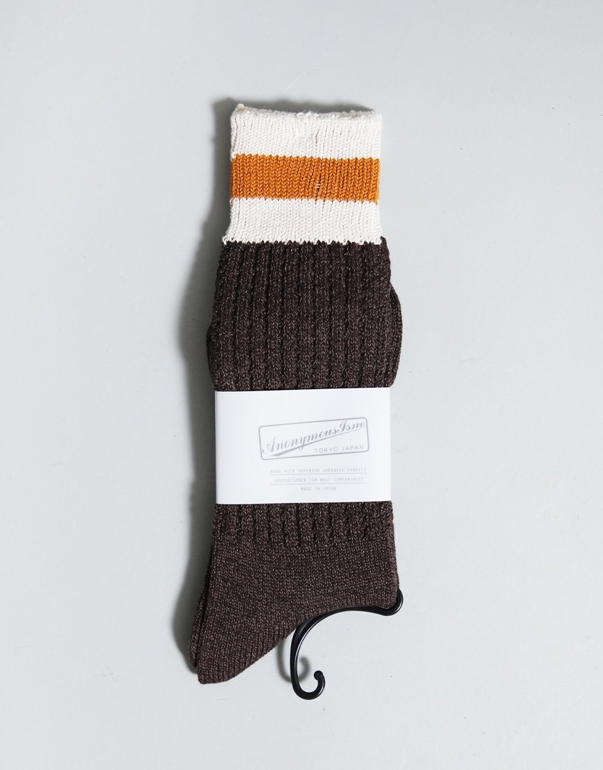 Anonymous Ism Tuck Cuff Stripe Crew Sock Brown