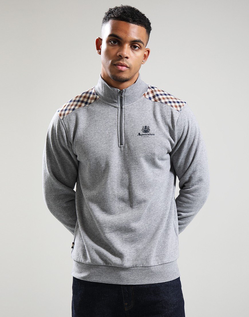 Aquascutum CC Shoulders 1/4 Zip Sweat Melange Grey