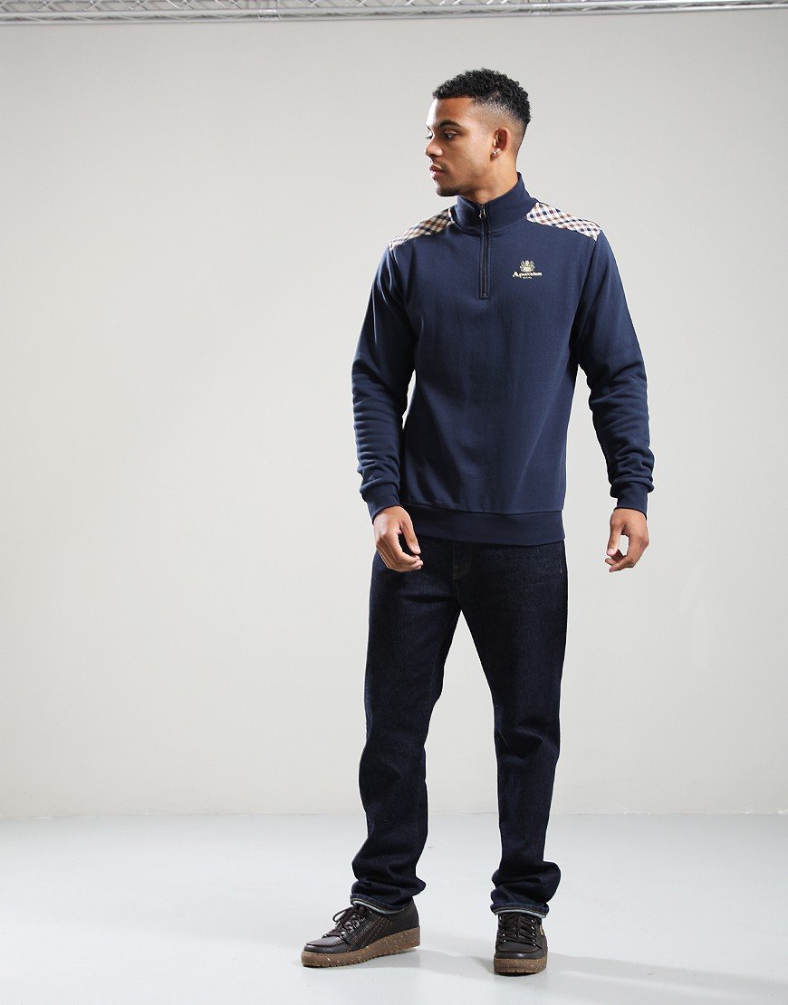 Aquascutum CC Shoulders 1/4 Zip Sweat Navy Aquascutum CC Shoulders 1/4 Zip Sweat Navy