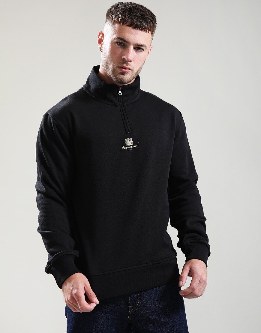 Aquascutum Centered Logo 1/4 Zip Fleece Black