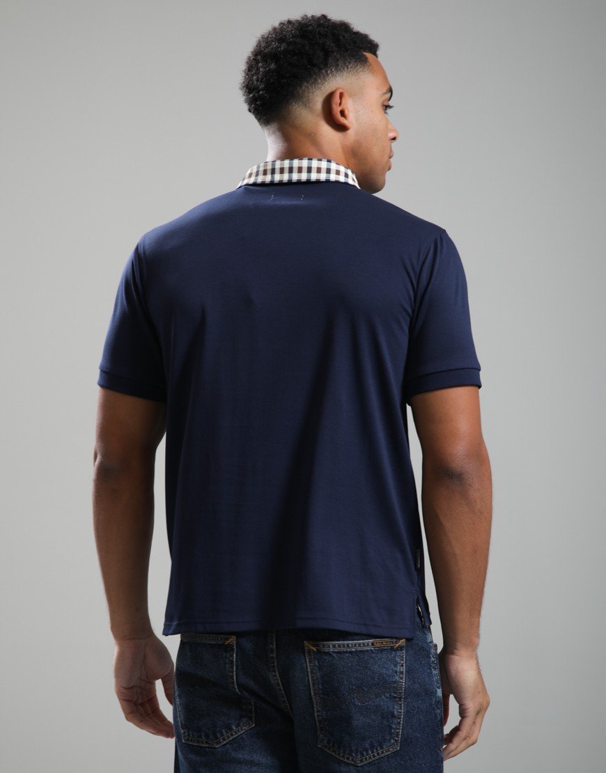 Aquascutum Check Collar Tech Polo Shirt Navy
