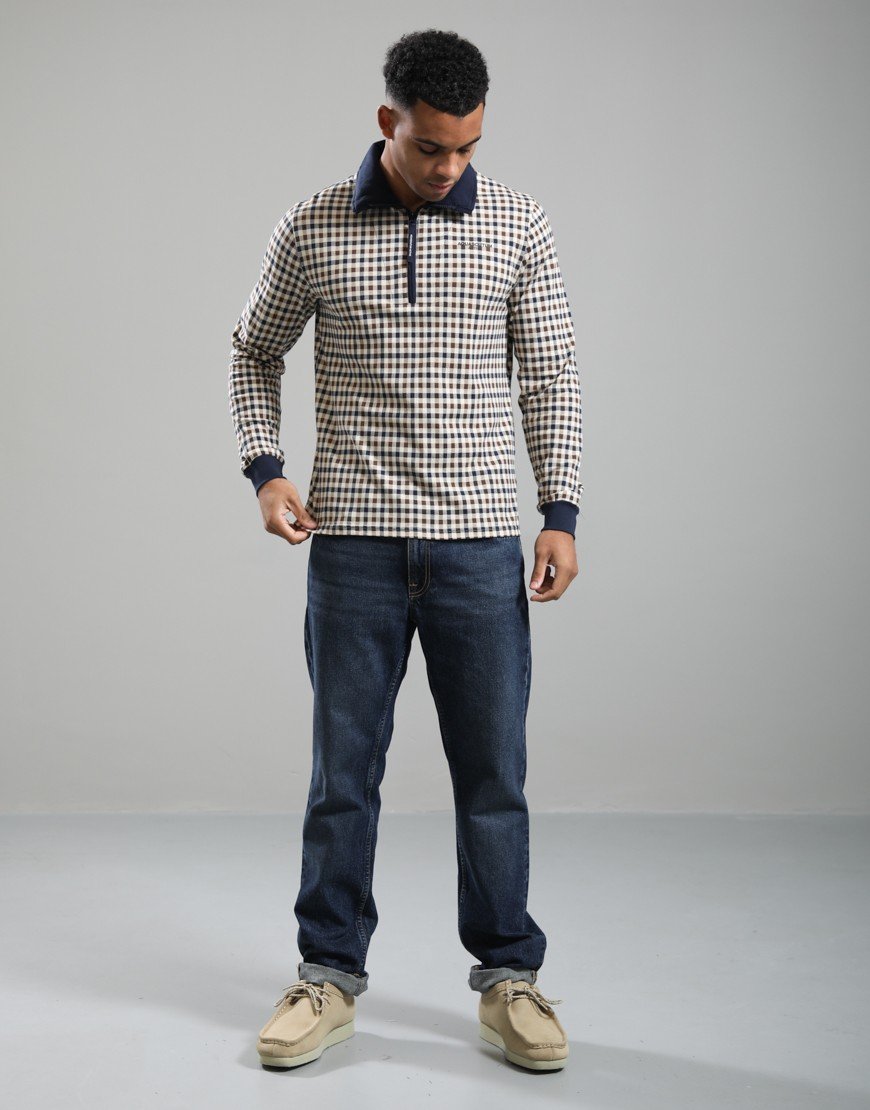 Aquascutum Check Heavy Piquet Polo Shirt Navy