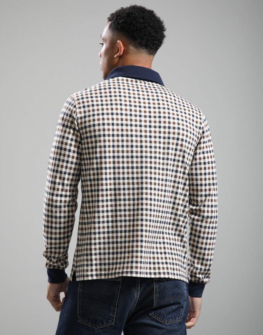 Aquascutum Check Heavy Piquet Polo Shirt Navy