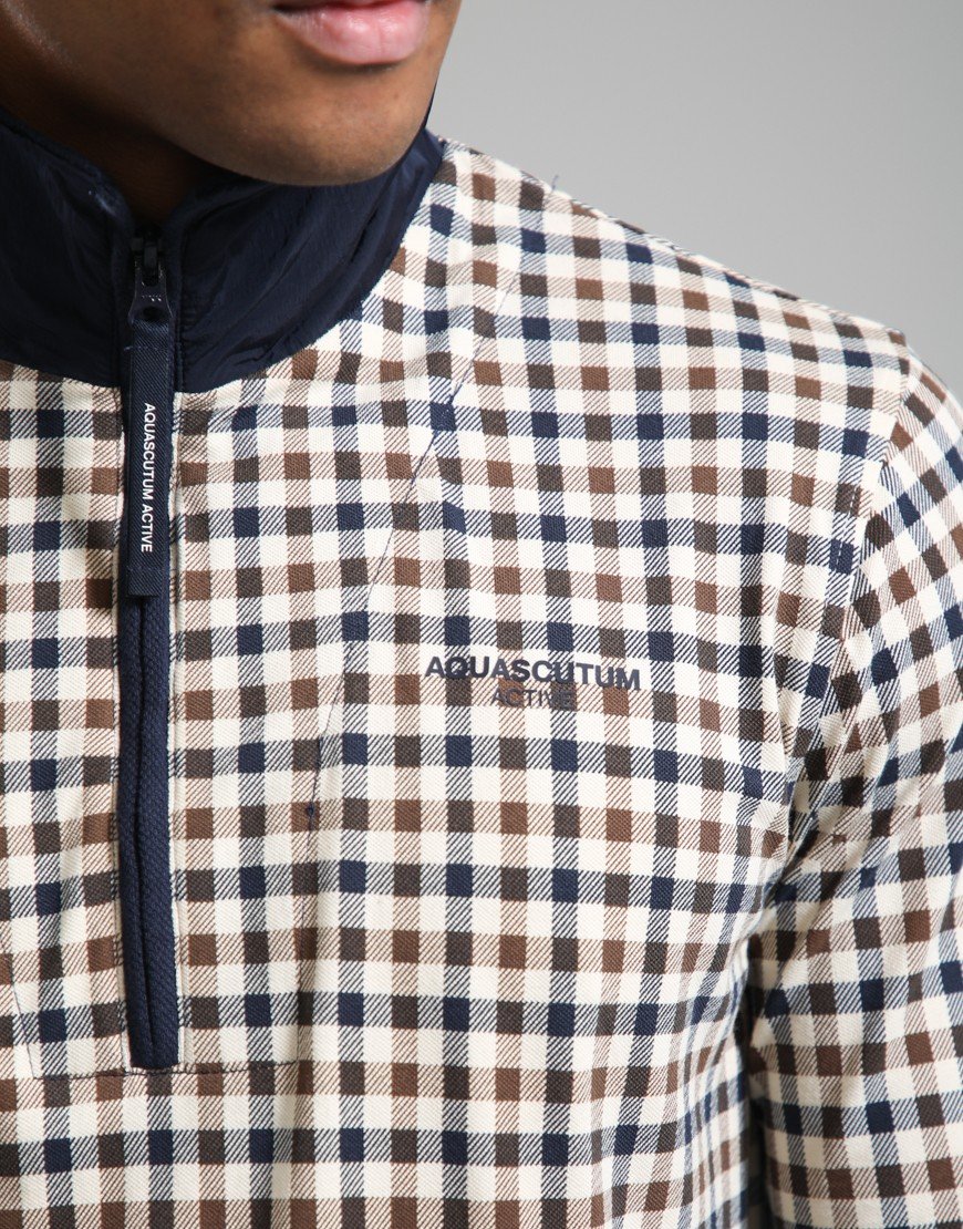 Aquascutum Check Heavy Piquet Polo Shirt Navy