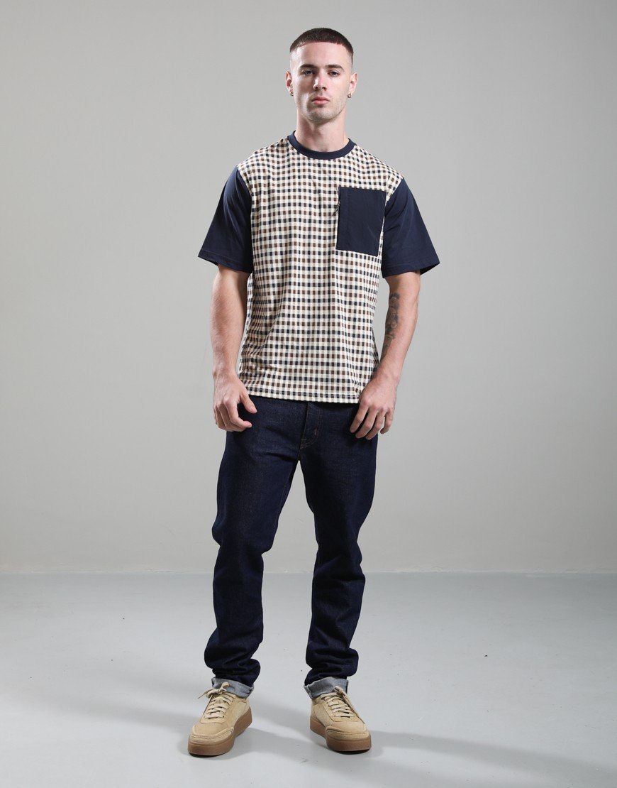 Aquascutum Check Panel Pocket T-Shirt Navy