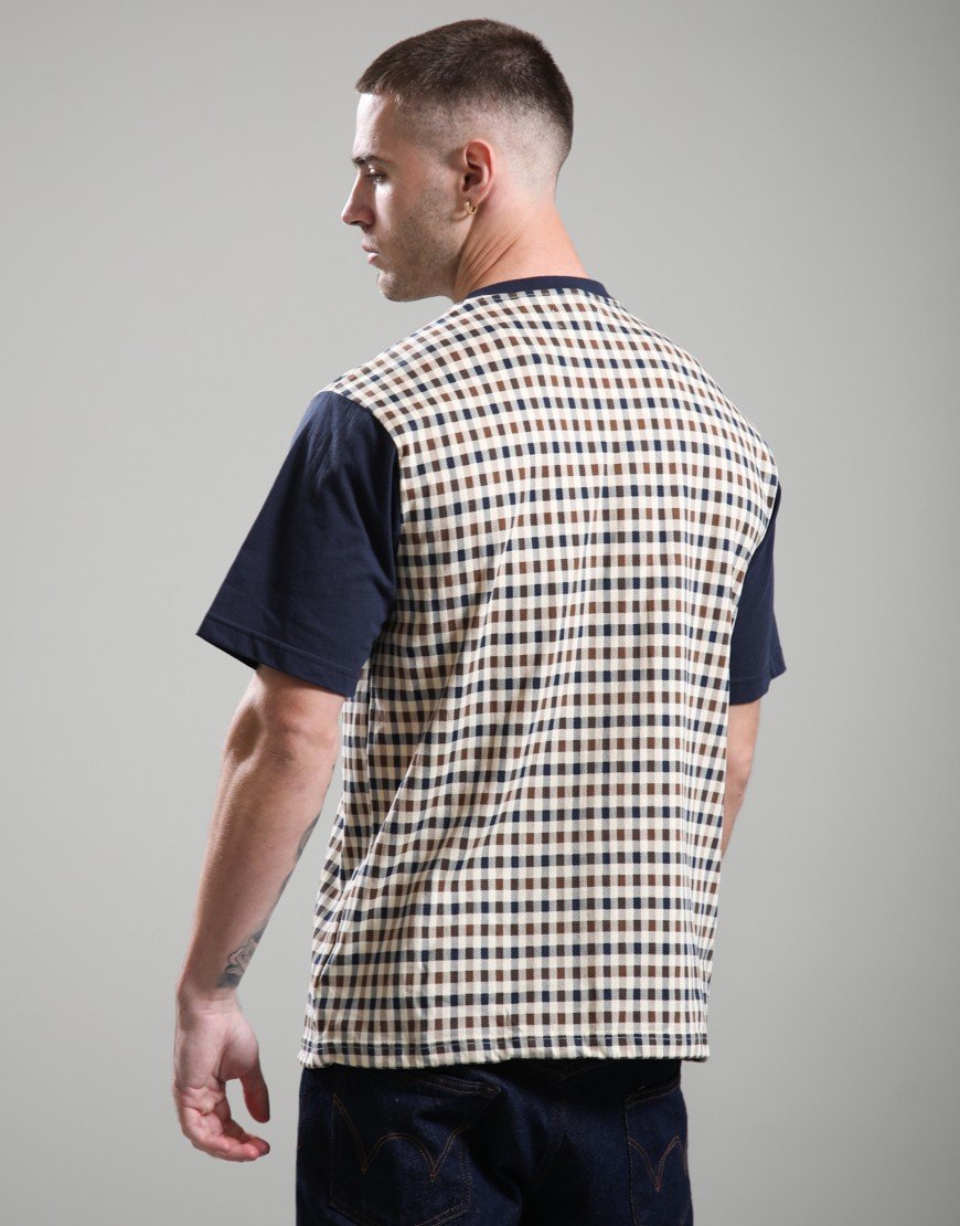 Aquascutum Check Panel Pocket T-Shirt Navy