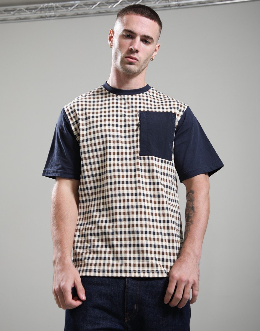 Aquascutum Check Panel Pocket T-Shirt Navy