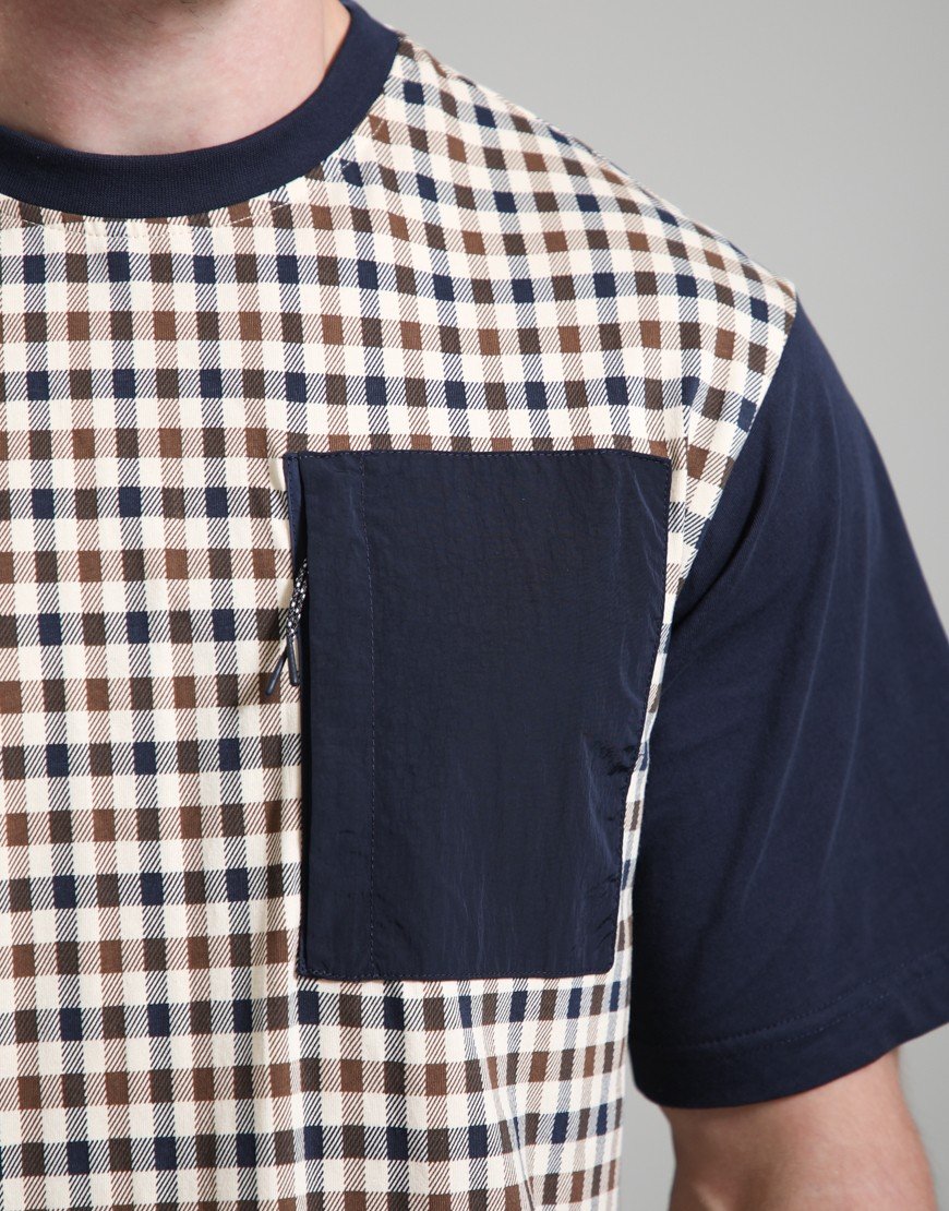 Aquascutum Check Panel Pocket T-Shirt Navy