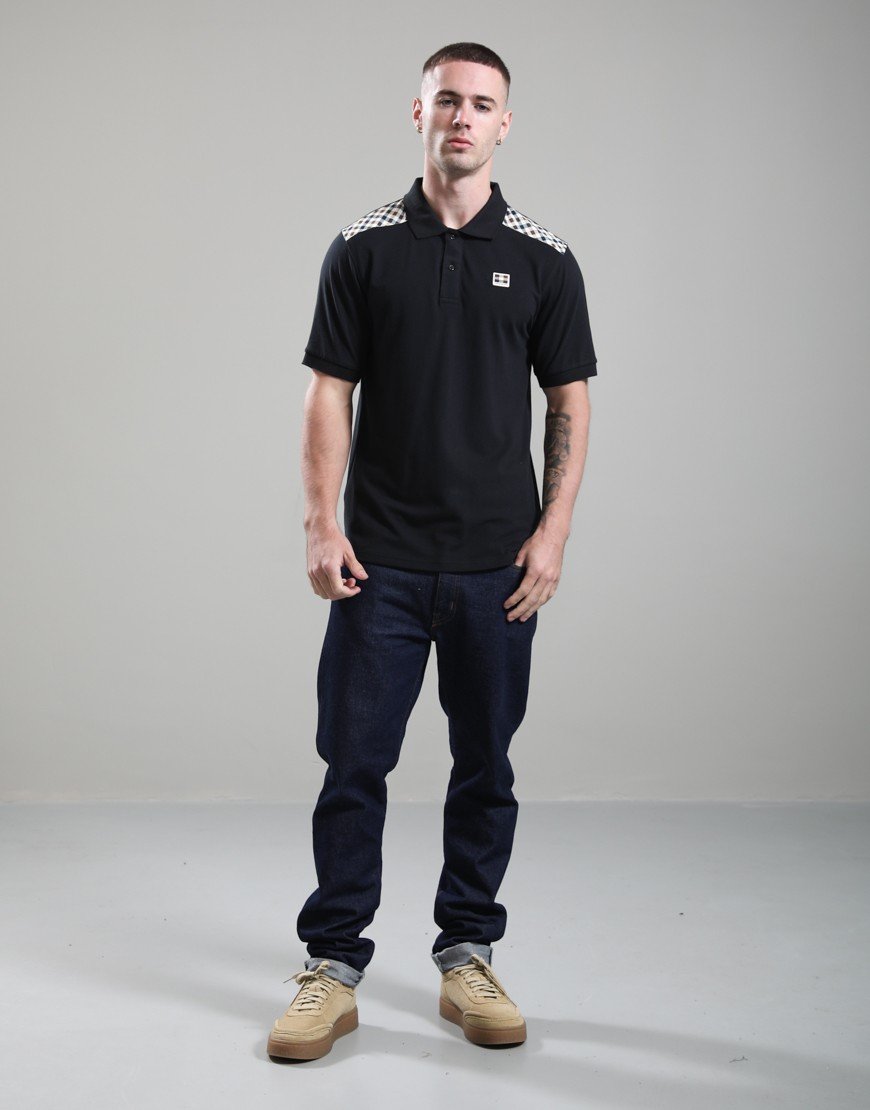 Aquascutum Check Shoulder Polo Shirt Black