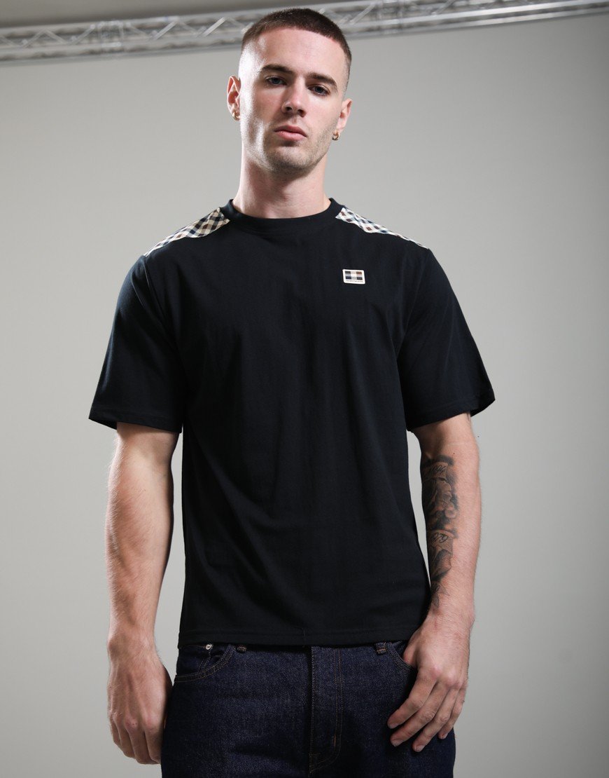 Aquascutum Check Shoulder T-Shirt Black