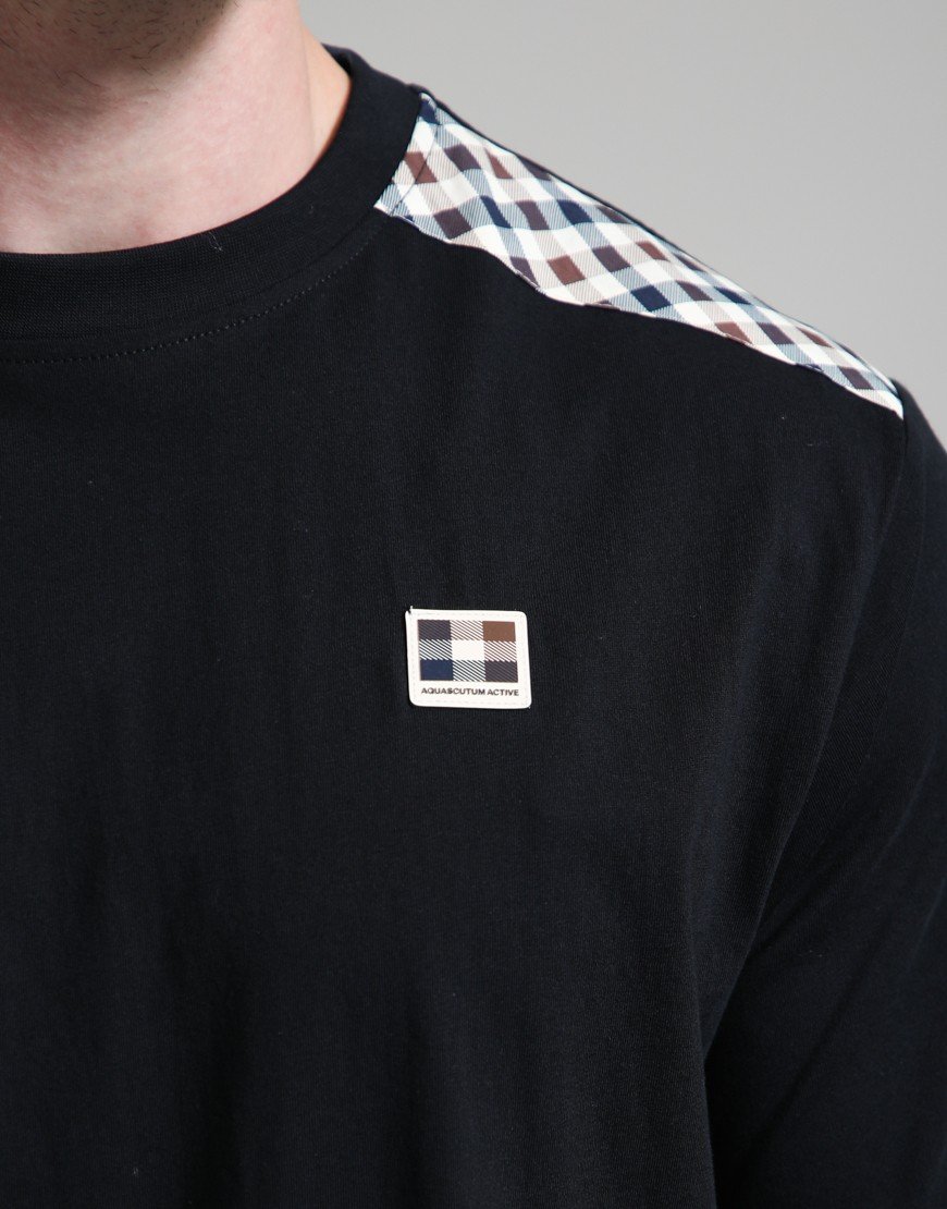 Aquascutum Check Shoulder T-Shirt Black