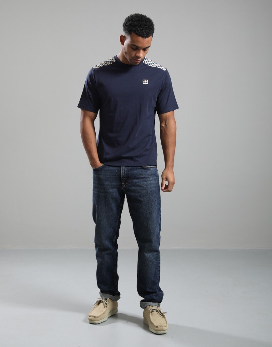 Aquascutum Check Shoulder T-Shirt Navy
