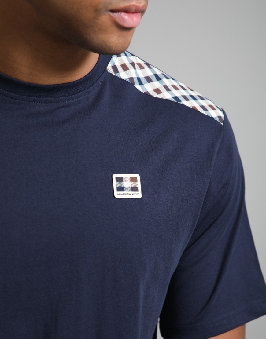 Aquascutum Check Shoulder T-Shirt Navy