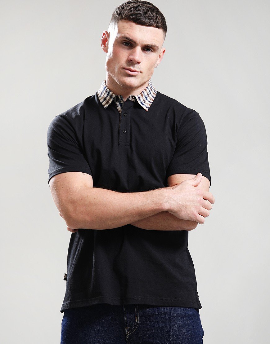 Aquascutum Club Check Collar Polo Shirt Black