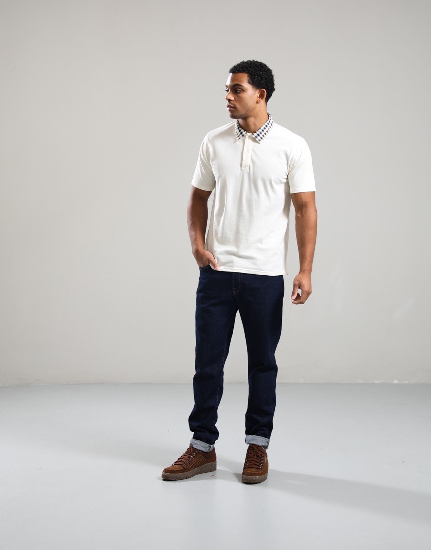 Aquascutum Club Check Collar Polo Shirt Old White