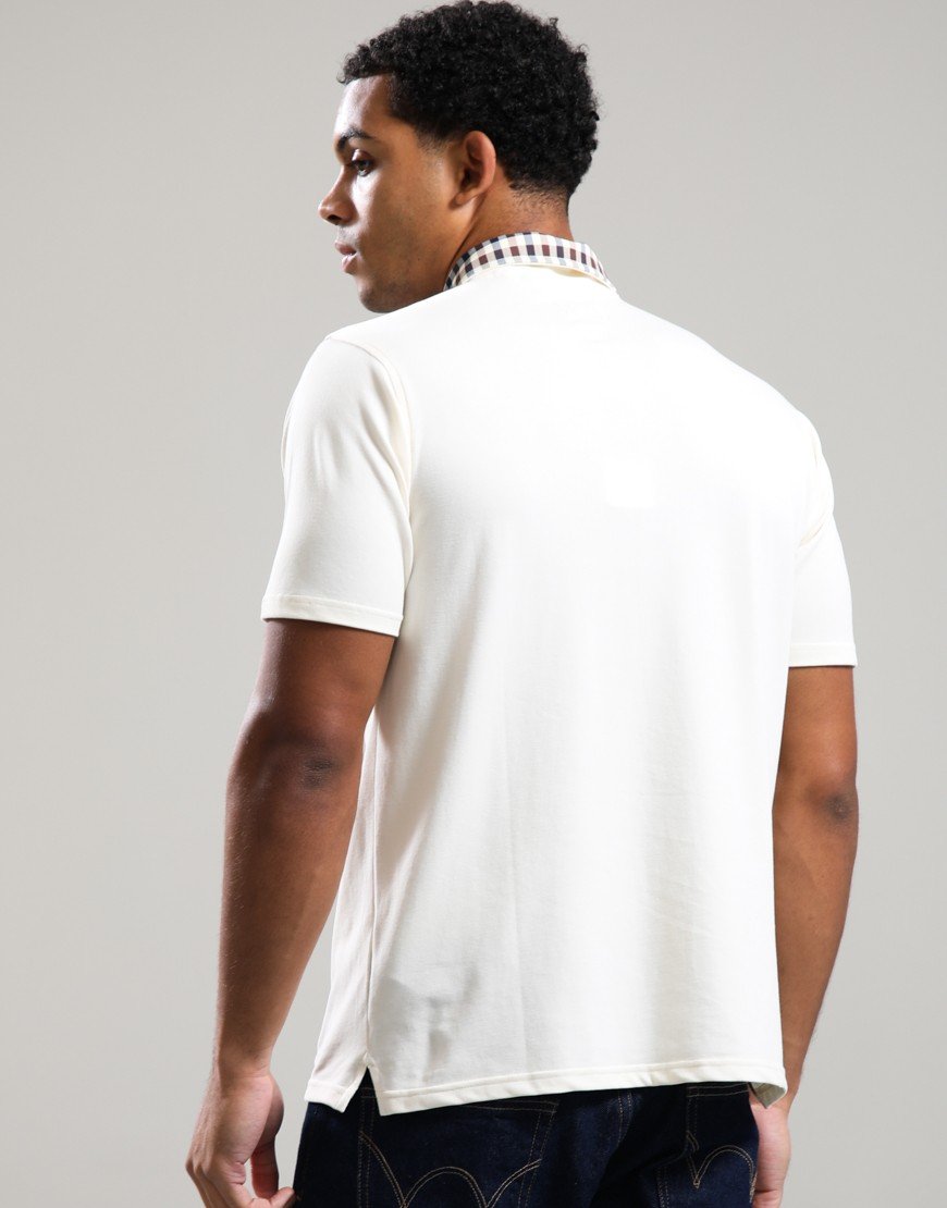 Aquascutum Club Check Collar Polo Shirt Old White