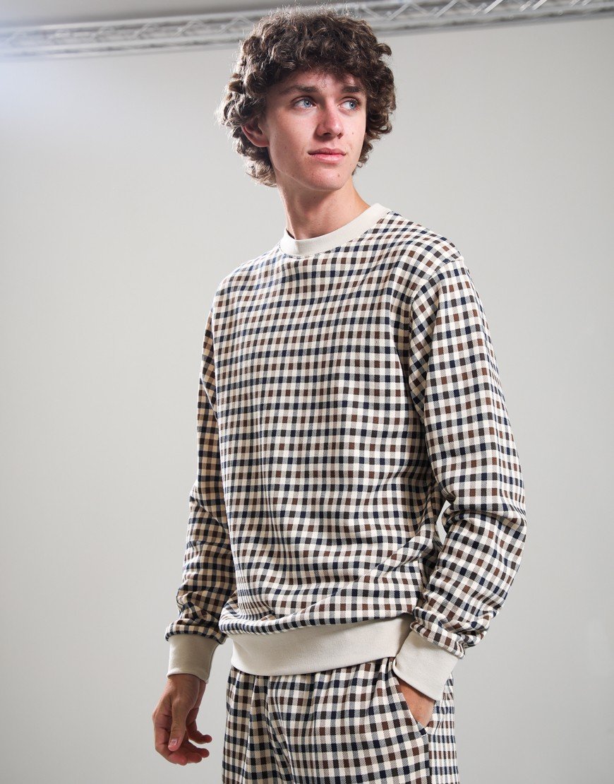 Aquascutum Club Check Crew Neck Sweat Beige