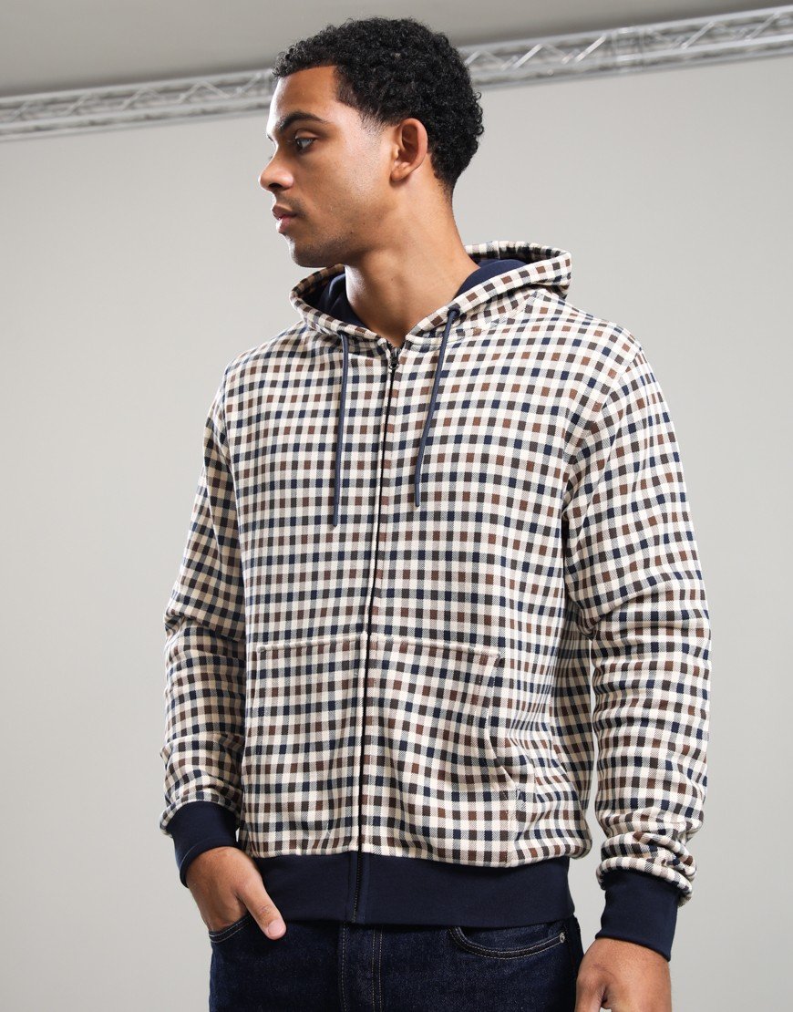 Aquascutum Club Check Full Zip Hoodie Navy