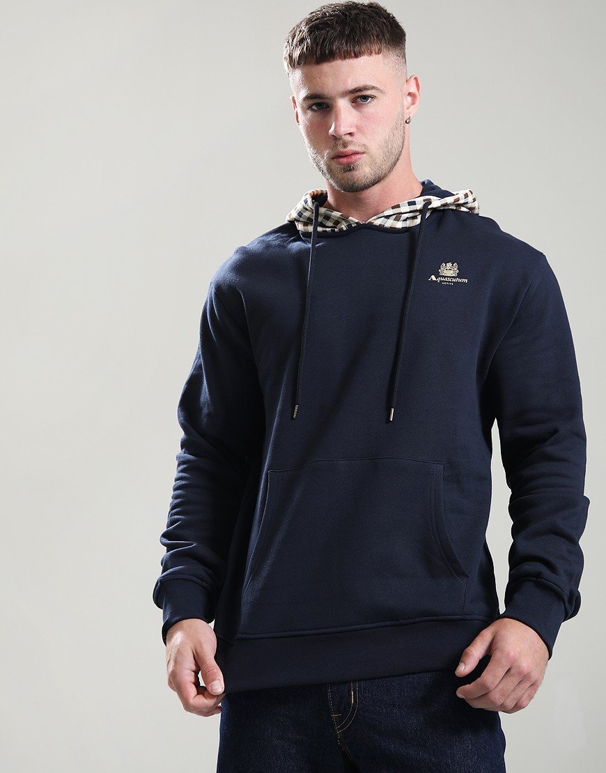 Aquascutum Club Check Hoodie Navy