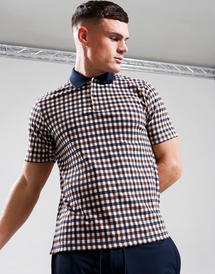 Aquascutum Club Check Pique Polo Shirt Navy