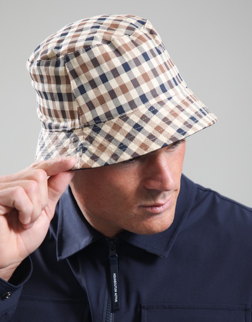 Aquascutum Cotton Bucket Hat Club Check