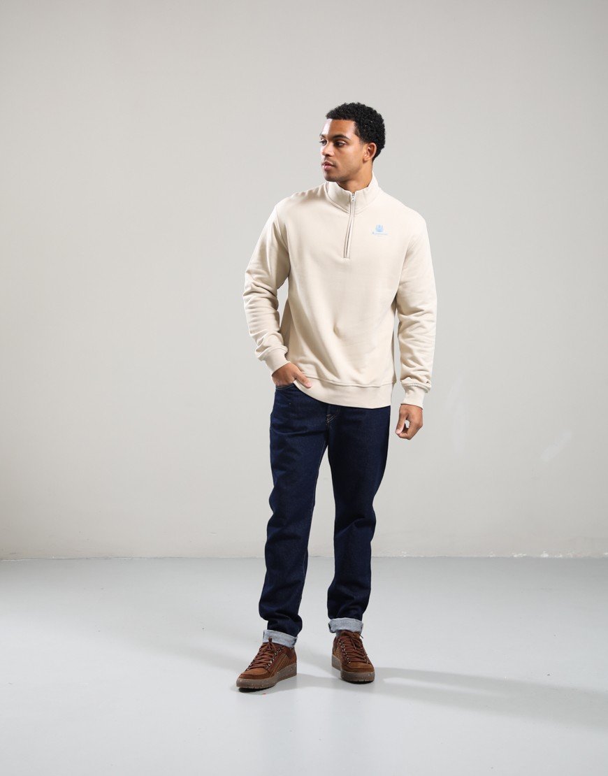 Aquascutum Half Zip Mock Neck Sweat Beige