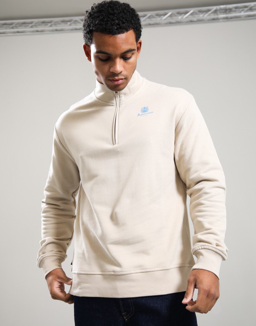 Aquascutum Half Zip Mock Neck Sweat Beige