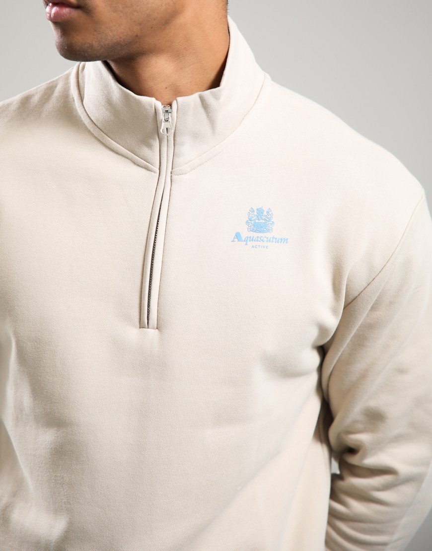 Aquascutum Half Zip Mock Neck Sweat Beige