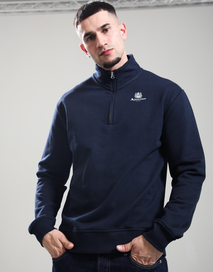 Aquascutum Half Zip Mock Neck Sweat Navy