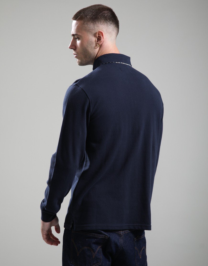 Aquascutum Heavy Piquet Collar Zip Polo Shirt Navy