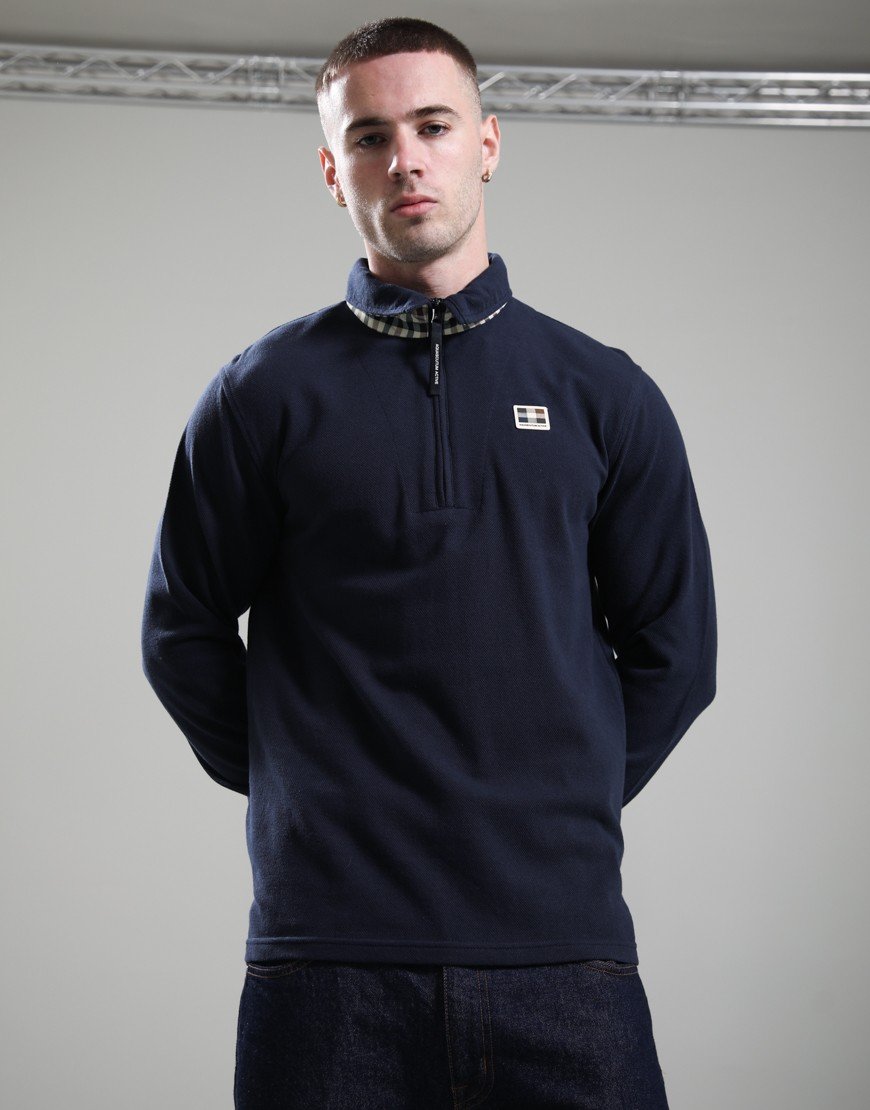 Aquascutum Heavy Piquet Collar Zip Polo Shirt Navy