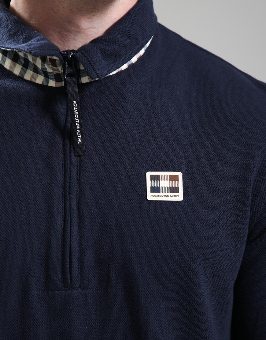 Aquascutum Heavy Piquet Collar Zip Polo Shirt Navy