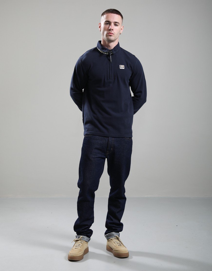 Aquascutum Heavy Piquet Collar Zip Polo Shirt Navy