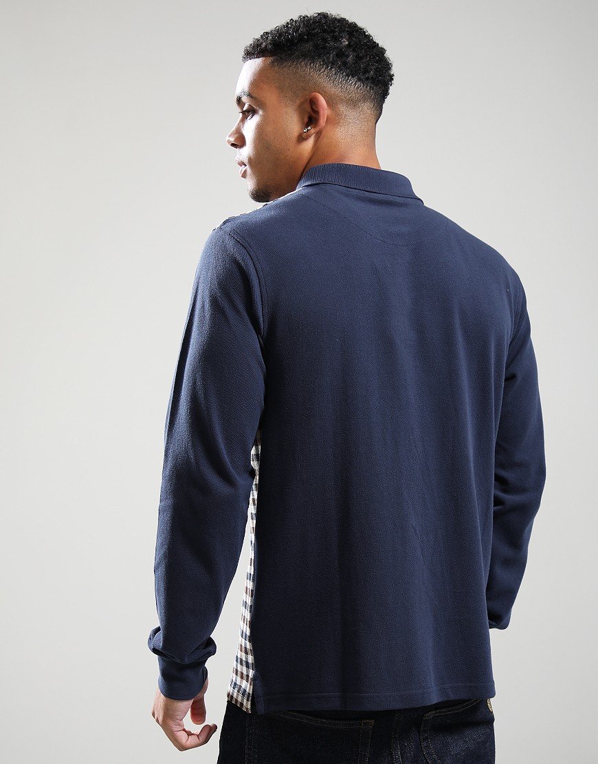 Aquascutum Iconic Front Long Sleeve Polo Shirt Navy Aquascutum Iconic Front Long Sleeve Polo Shirt Navy
