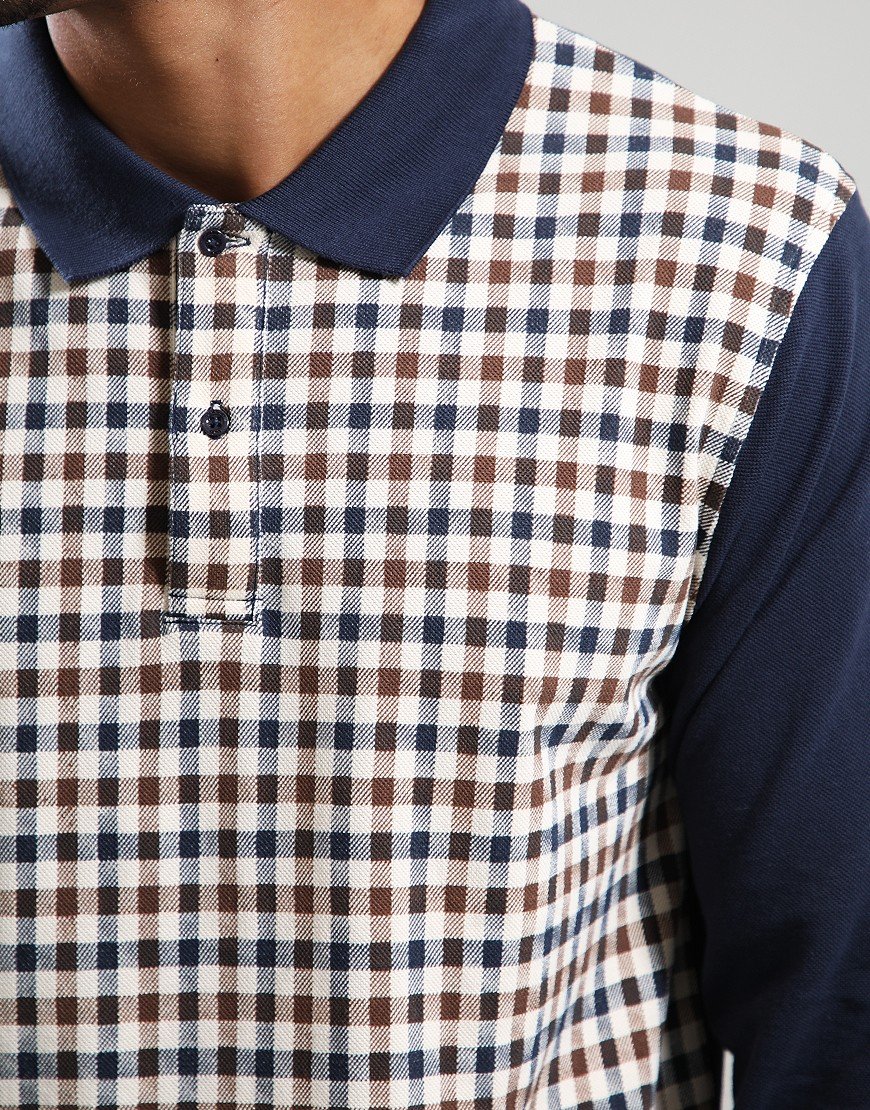 Aquascutum Iconic Front Long Sleeve Polo Shirt Navy Aquascutum Iconic Front Long Sleeve Polo Shirt Navy