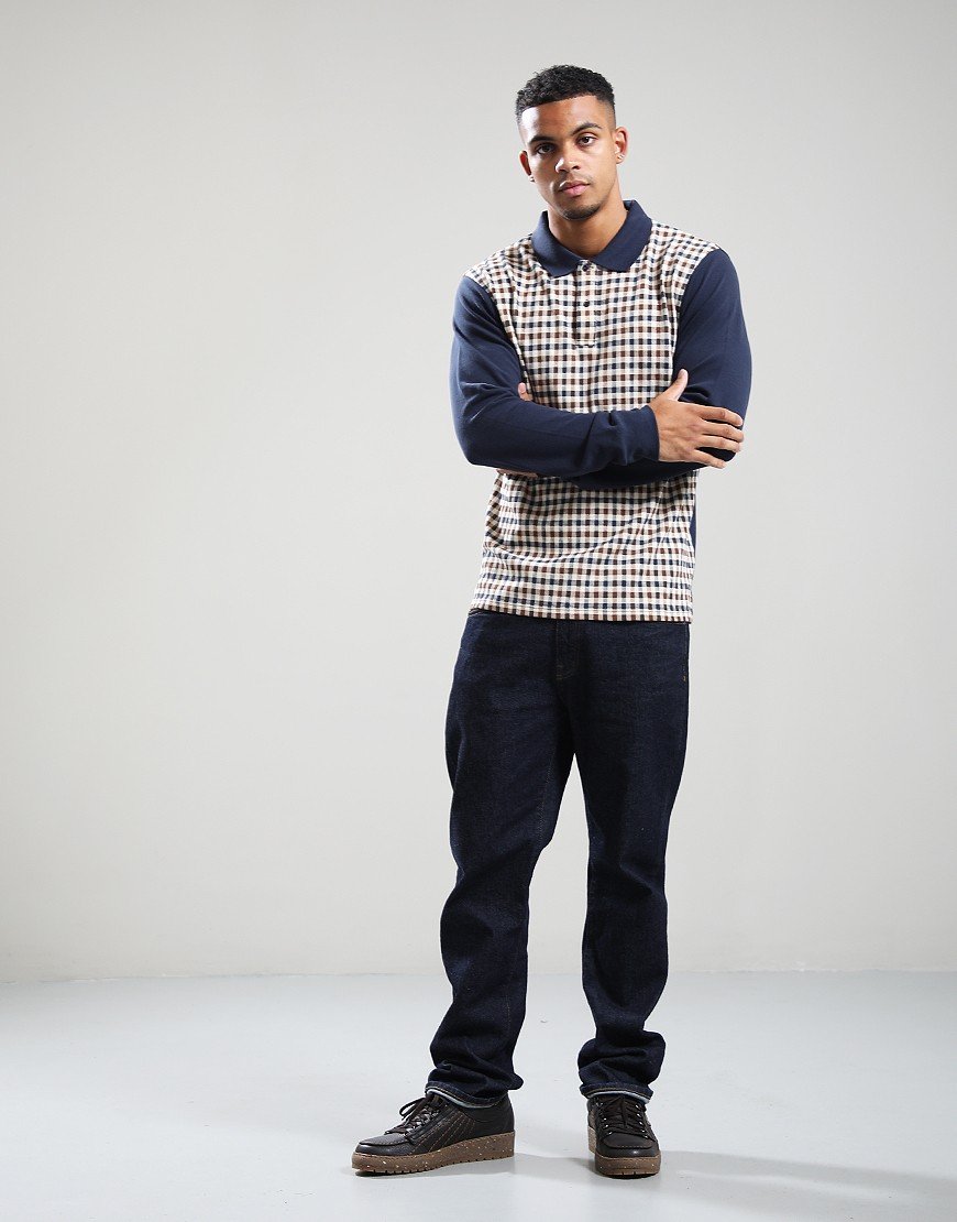 Aquascutum Iconic Front Long Sleeve Polo Shirt Navy Aquascutum Iconic Front Long Sleeve Polo Shirt Navy