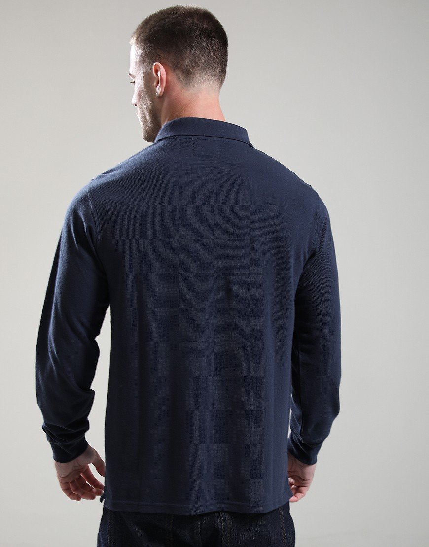 Aquascutum Iconic Insert Long Sleeve Polo Shirt Navy Aquascutum Iconic Insert Long Sleeve Polo Shirt Navy