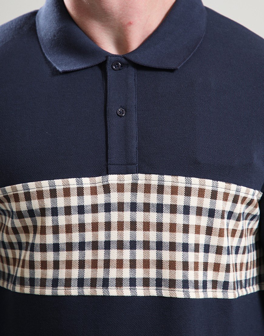 Aquascutum Iconic Insert Long Sleeve Polo Shirt Navy Aquascutum Iconic Insert Long Sleeve Polo Shirt Navy
