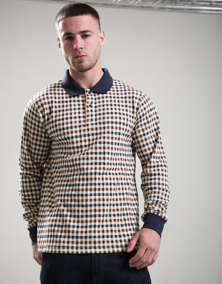 Aquascutum Iconic Long Sleeve Polo Shirt Navy