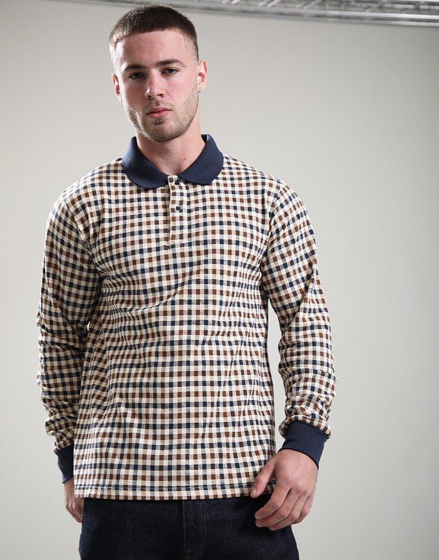 Aquascutum Iconic Long Sleeve Polo Shirt Navy