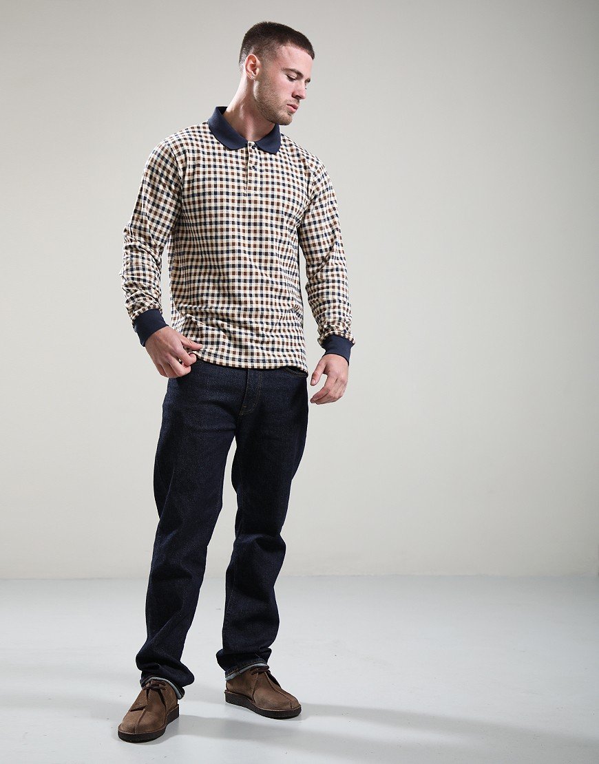 Aquascutum Iconic Long Sleeve Polo Shirt Navy Aquascutum Iconic Long Sleeve Polo Shirt Navy