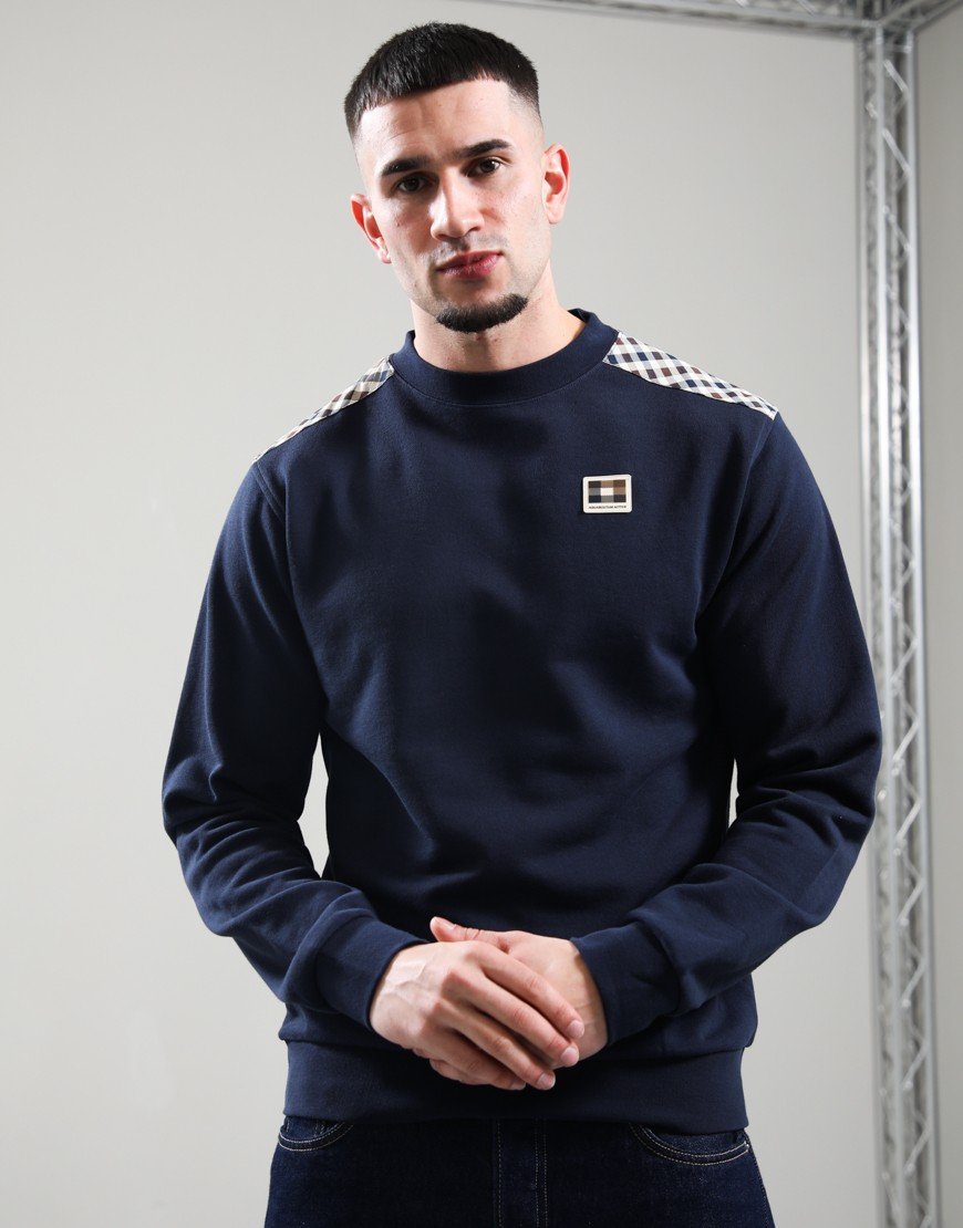 Aquascutum Lamina Insert Crew Neck Sweat Navy