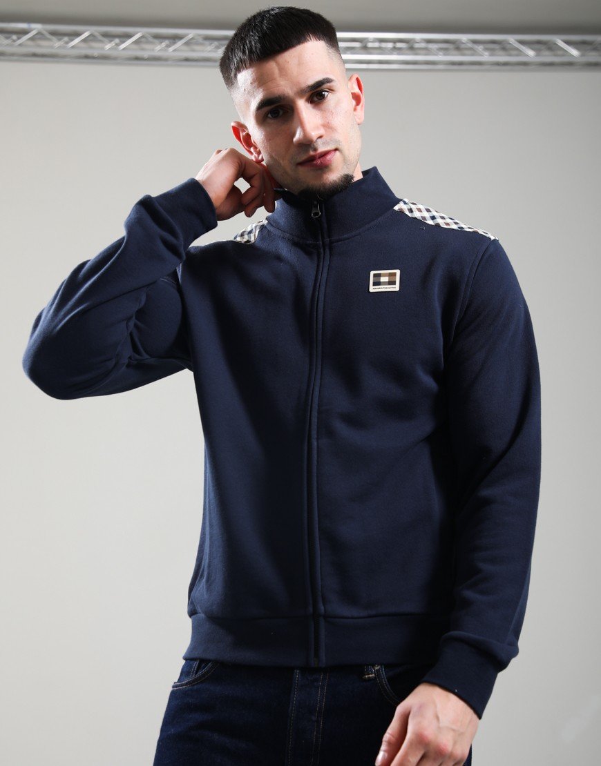 Aquascutum Lamina Insert Full Zip Mock Neck Sweat Navy