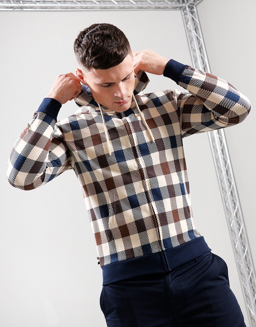 Aquascutum Macro Check Full Zip Hoodie Navy