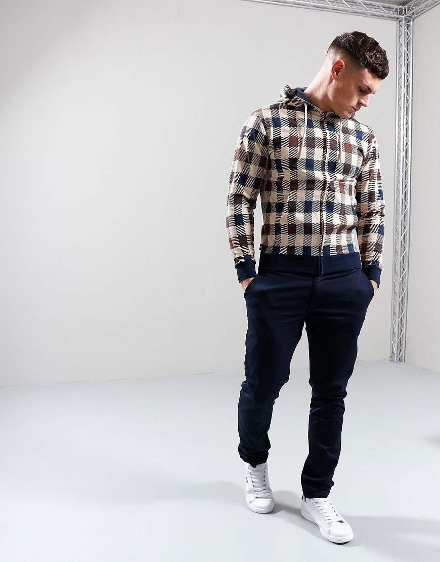 Aquascutum Macro Check Full Zip Hoodie Navy