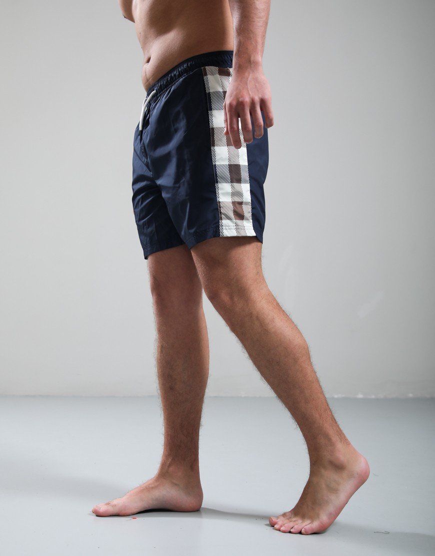 Aquascutum Macro Check Insert Volley Swim Shorts Navy