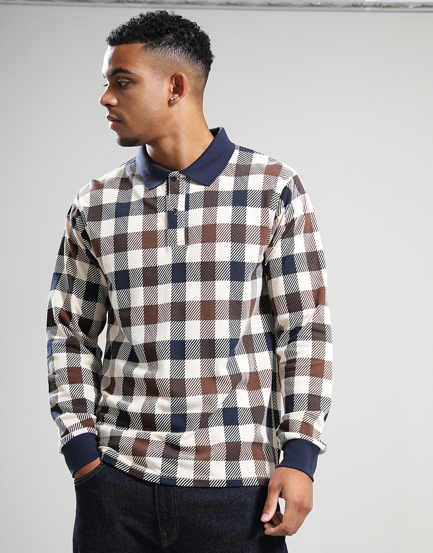 Aquascutum Macro Iconic Long Sleeve Polo Shirt Navy