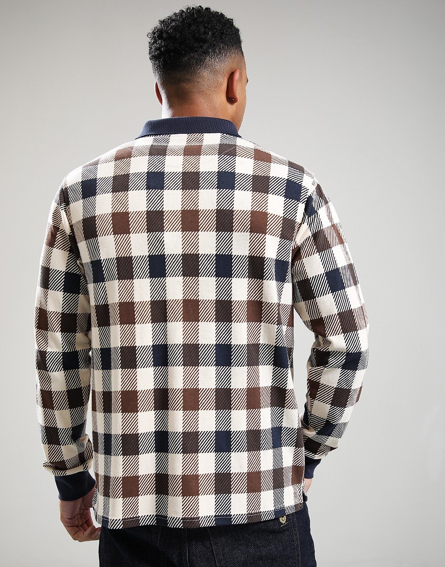 Aquascutum Macro Iconic Long Sleeve Polo Shirt Navy Aquascutum Macro Iconic Long Sleeve Polo Shirt Navy