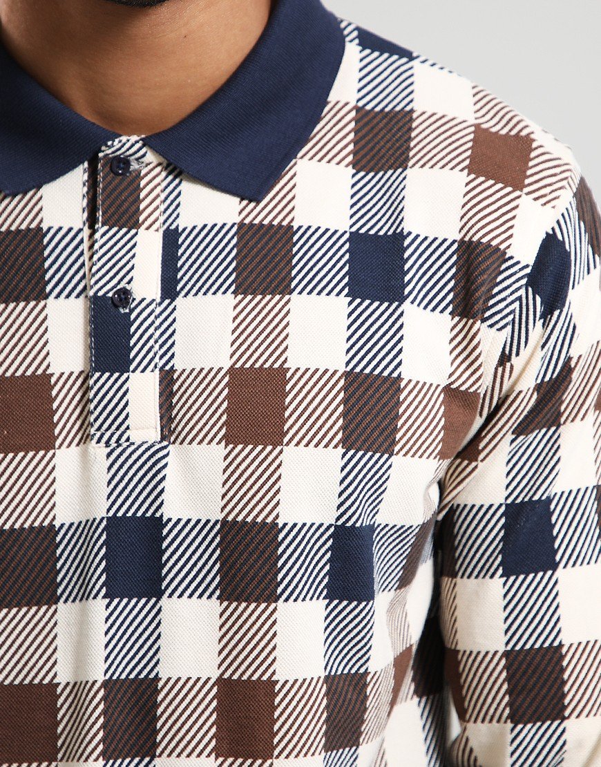 Aquascutum Macro Iconic Long Sleeve Polo Shirt Navy Aquascutum Macro Iconic Long Sleeve Polo Shirt Navy