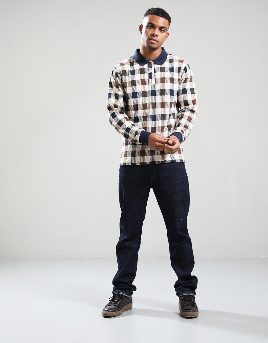 Aquascutum Macro Iconic Long Sleeve Polo Shirt Navy Aquascutum Macro Iconic Long Sleeve Polo Shirt Navy